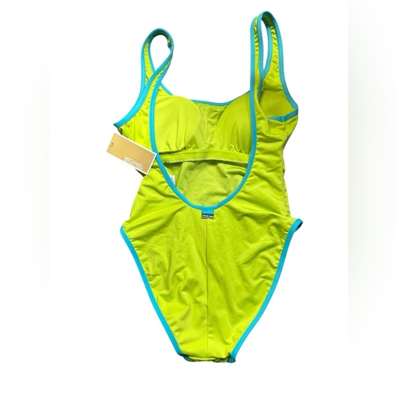 MICHAEL MICHAEL KORS one piece neon limeaid U back swimsuit size 8 NWT - Picture 3 of 8